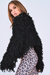 Black Crop Shaggy Jacket - Idelle-Jackets
