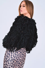 Black Crop Shaggy Jacket - Idelle-Jackets