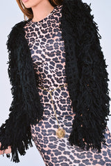 Black Crop Shaggy Jacket - Idelle-Jackets