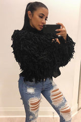 Black Crop Shaggy Jacket - Idelle-Jackets