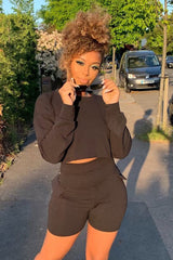 Black Crop Top And Shorts Co-ord Set - Fina-Co-ords