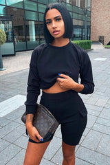 Black Crop Top And Shorts Co-ord Set - Fina-Co-ords