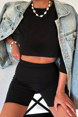 Black Crop Top And Shorts Co-ord Set - Fina-Co-ords