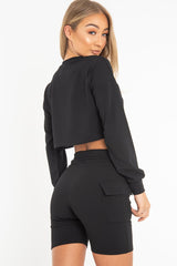Black Crop Top And Shorts Co-ord Set - Fina-Co-ords