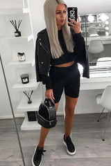 Black Crop Top And Shorts Co-ord Set - Fina-Co-ords