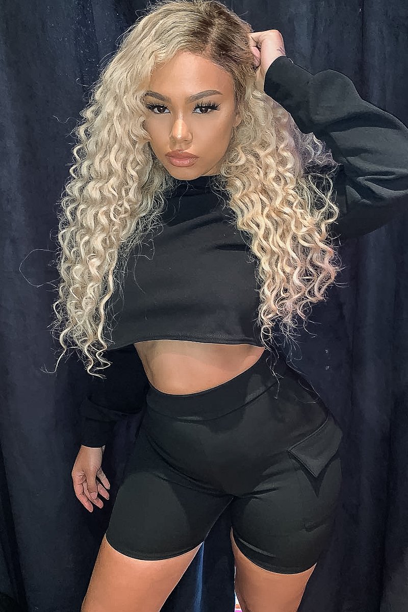 Black Crop Top And Shorts Co-ord Set - Fina-Co-ords