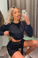 Black Crop Top And Shorts Co-ord Set - Fina-Co-ords