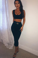 Black Crop Top And Split Hem Midi Skirt Co-ord - Daley-Co-ords