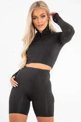Black Crop Top Cycling Shorts Co-Ord - Cleo-Co-ords