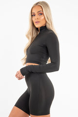 Black Crop Top Cycling Shorts Co-Ord - Cleo-Co-ords