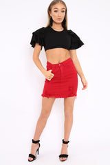 Black Crop Top Frill Arms - Jameila-Tops