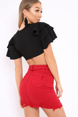 Black Crop Top Frill Arms - Jameila-Tops