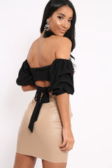 Black Crop Top With Ruffle Sleeves - Fenix-Crop Tops