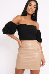Black Crop Top With Ruffle Sleeves - Fenix-Crop Tops