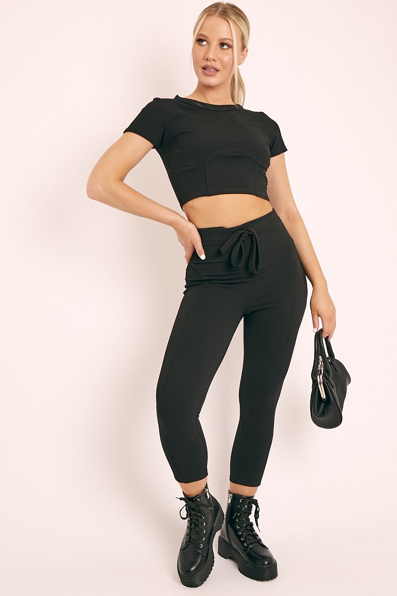 Black Crop Top and Cropped Leggings Loungewear Co-ord - Zarah-Accessories