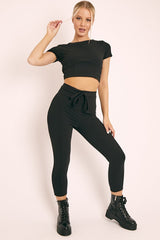 Black Crop Top and Cropped Leggings Loungewear Co-ord - Zarah-Accessories