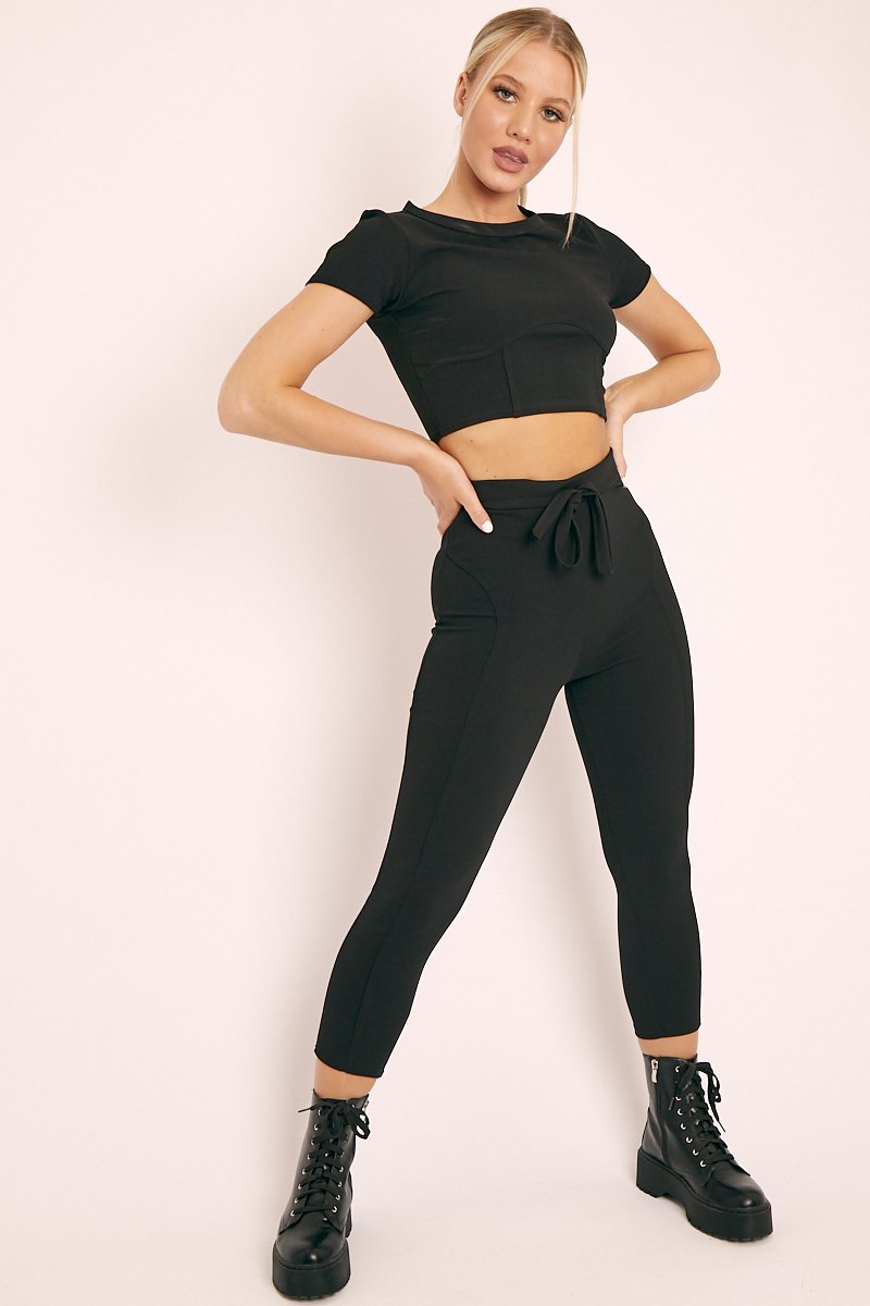 Black Crop Top and Cropped Leggings Loungewear Co-ord - Zarah-Accessories