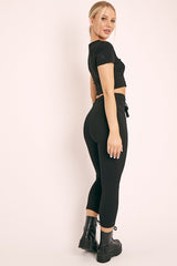 Black Crop Top and Cropped Leggings Loungewear Co-ord - Zarah-Accessories