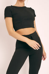 Black Crop Top and Cropped Leggings Loungewear Co-ord - Zarah-Accessories