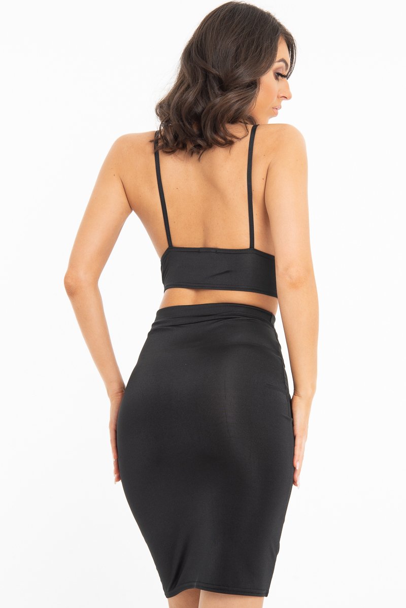 Black Crop Top and Skirt Co-ord Set - Abbygayle-Co-ords