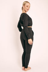 Black Crop Top and Slim Jogger Loungewear Co-ord Set - Suzy-Loungewear