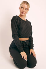 Black Crop Top and Slim Jogger Loungewear Co-ord Set - Suzy-Loungewear
