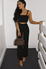 Black Crop Top and Trousers Co-ord Set - Kimmy-Co-ords