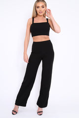 Black Crop Top and Trousers Co-ord Set - Kimmy-Co-ords