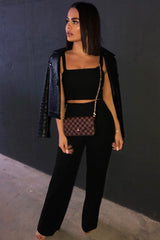 Black Crop Top and Trousers Co-ord Set - Kimmy-Co-ords