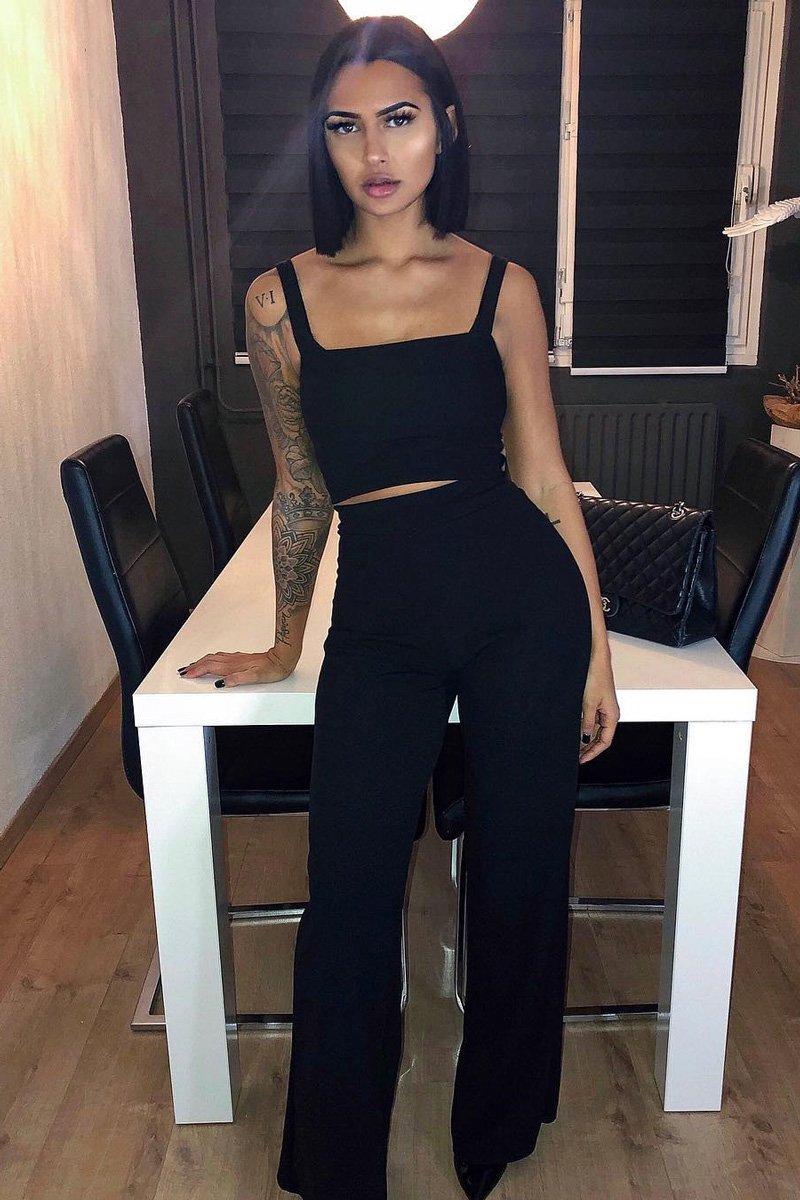 Black Crop Top and Trousers Co-ord Set - Kimmy-Co-ords