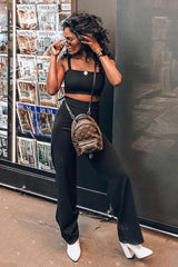 Black Crop Top and Trousers Co-ord Set - Kimmy-Co-ords