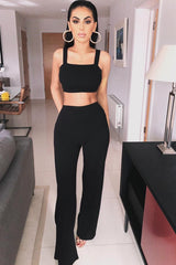 Black Crop Top and Trousers Co-ord Set - Kimmy-Co-ords
