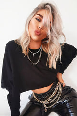 Black Cropped Batwing Jumper - Lizy-Jumper