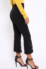 Black Cropped Bell Button Bottom Trousers - Daisie-Trousers