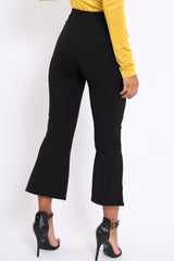 Black Cropped Bell Button Bottom Trousers - Daisie-Trousers