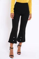 Black Cropped Bell Button Bottom Trousers - Daisie-Trousers