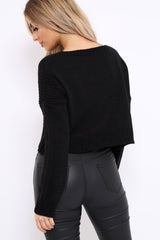 Black Cropped Curved Hem Jumper - Fearne-Jumper