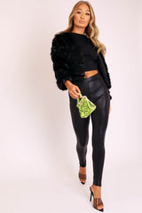 Black Cropped Faux Fur Jacket - Gwen-Faux Fur