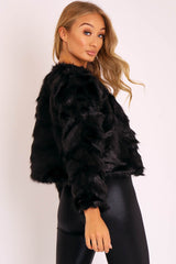 Black Cropped Faux Fur Jacket - Gwen-Faux Fur