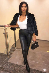 Black Cropped Faux Fur Jacket - Gwen-Faux Fur