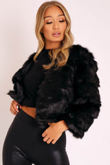 Black Cropped Faux Fur Jacket - Gwen-Faux Fur