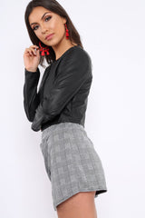 Black Cropped Faux Leather Jacket -Katriel-Jackets