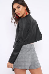 Black Cropped Faux Leather Jacket -Katriel-Jackets