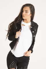 Black Cropped Fit Denim Jacket - Scarlett-Jackets