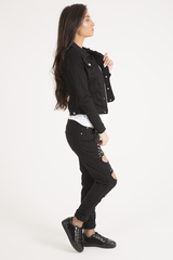 Black Cropped Fit Denim Jacket - Scarlett-Jackets