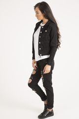 Black Cropped Fit Denim Jacket - Scarlett-Jackets