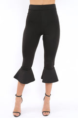Black Cropped Flare Hem Trousers - Aniesha-Trousers