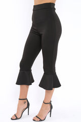 Black Cropped Flare Hem Trousers - Aniesha-Trousers