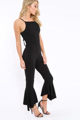 Black Cropped Frill Hem Jumpsuit - Sadey-Jumpsuits