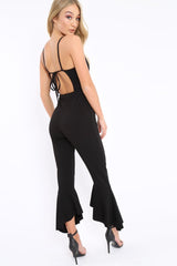 Black Cropped Frill Hem Jumpsuit - Sadey-Jumpsuits